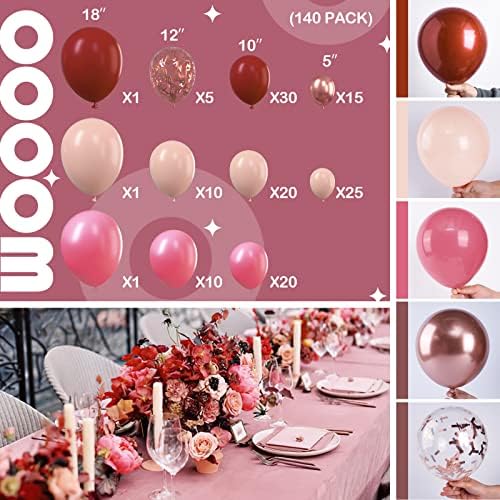 Partywoo 140 PCS Burgundija i ružičasti balonski vijenac, Burgundija, Ruby Red, pastelno ružičasta, prašnjavi ružičasti baloni za balonski
