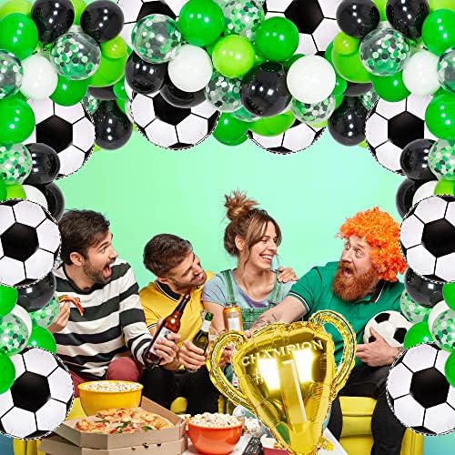 Garnitura luka od balona za nogometnu zabavu, 111 komada zeleno-bijelo-crnih balona za konfete s kupom nogometnog prvaka, baloni od