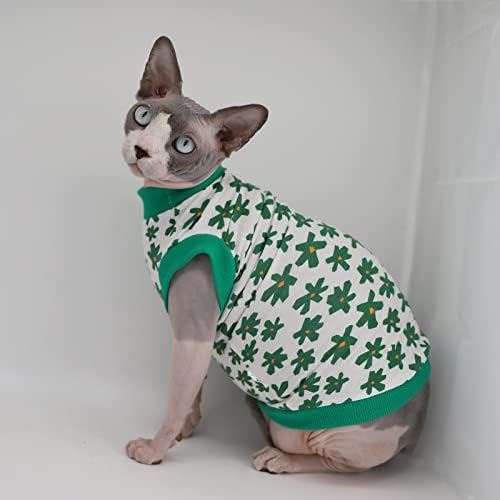 Mačka Sfinga bez dlake ljetne pamučne majice, prsluk za mačke, odjeća za kućne ljubimce, prsluk s okruglim ovratnikom, košulje za mačiće