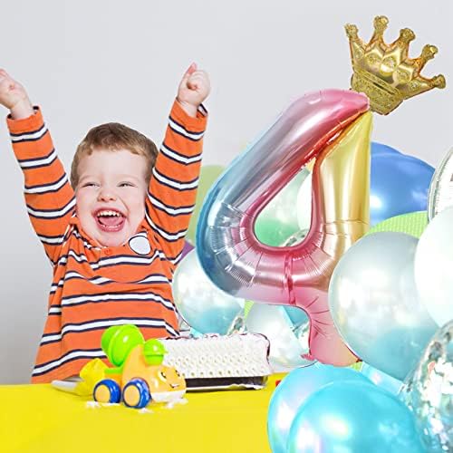 Divovski ogromni broj 4 baloni 40 -inčni broj 4 rođendana | Ukrasi 4. rođendana za djevojčice dječaci | Rainbow 4 broj balona | Dekoracija