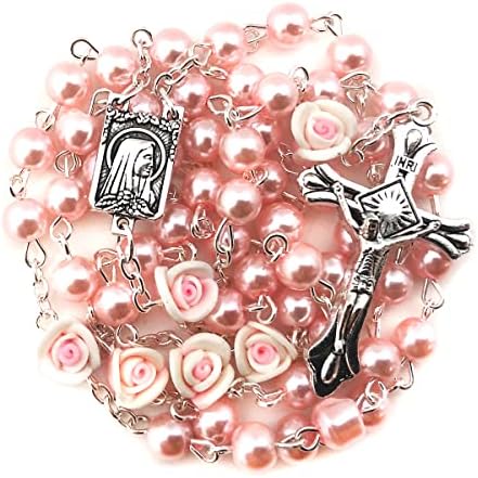 Anđeoska ružičasta ruža krunice katolik za žene - Katolička krunica - Rosarios Catolicos para Mujer - Katolički pokloni Žene - Rosario