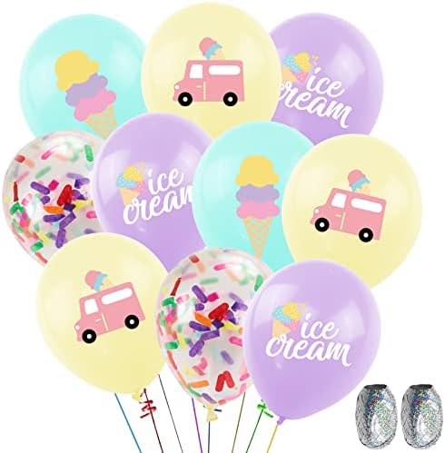 UTopp 50pcs sladoled party baloni dekor, 12in lateks konfetti sladoled konus kamion tiskani baloni komplet za sladoled tematski bebi
