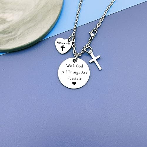 Kršćanska ogrlica s Bogom sve moguće ogrlica od biblijskih stihova inspirativni dar za žene Vjerski dar kršćanski nakit za tinejdžerice