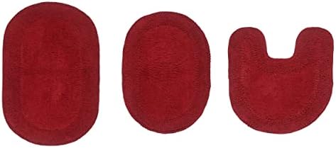 Kolekcija od pamuka upijajuća mekana prostirka za kupanje u perilici rublja crvena, komplet od 3 komada s obrisom
