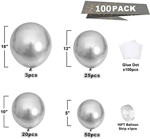 Olfantao srebrni baloni 100 pakiranja srebrni baloni različite veličine 18 12 10 10 5 inčni metalni srebrni lateks baloni vijenac za