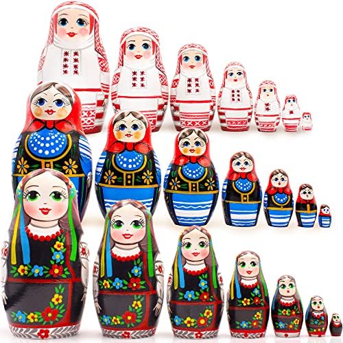 AEVVV matryoshka lutke 3 seta od 7 PCS - lutke za gniježđenje baboushke u ukrajinskom tradicionalnom kostimu - matryoshka u poljskim