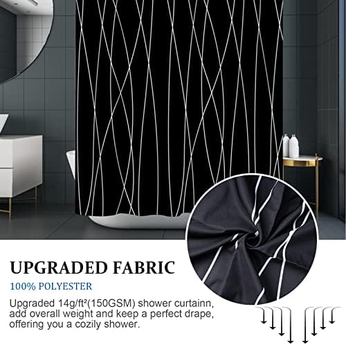 Quinnsus crno -bijela zavjesa za tuširanje za kupaonicu, moderni uzorak traka vodootporna poliesterska tkanina za pranje za pranje