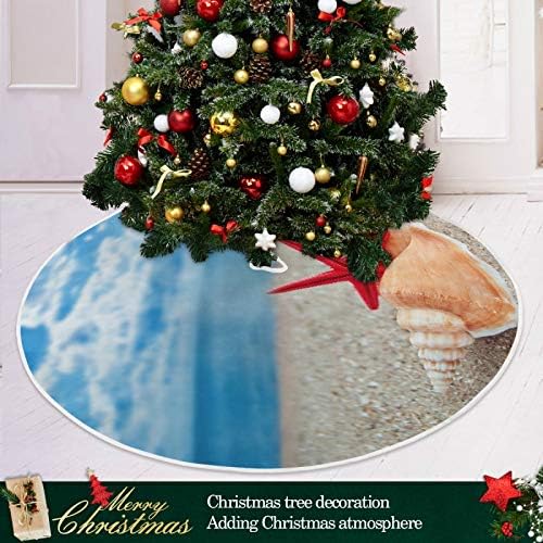 Alaza Dekoracija suknja za božićno drvce, Mali mini suknja Ukras za suknje 35,4 inča s školjkama i morskim zvijezdama na plaži za božićne