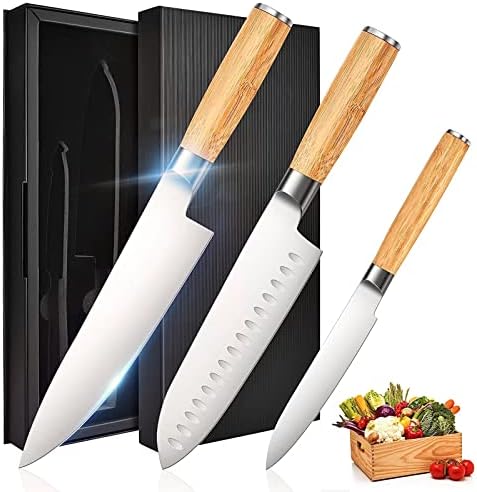 Wehome Sharp Chef Nofe Set, Profesionalni set noža sa Santokuom, Premium Molybden Vanadium Steel 3PCS Kuhinjski noževi, Kuhinjsko kuhanje