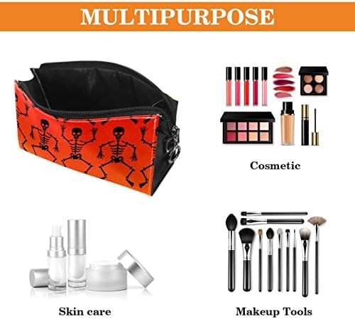 Vodootporna torba za šminku, torbica za šminkanje, kozmetički organizator za žene i djevojke, Skeleton Halloween lubanja narančasta