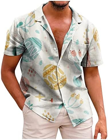 Uskrsni dan Havajske košulje za muškarce, ispis muške ležerne gumbe kratkih rukava dolje košulje cvjetna majica na plaži Aloha