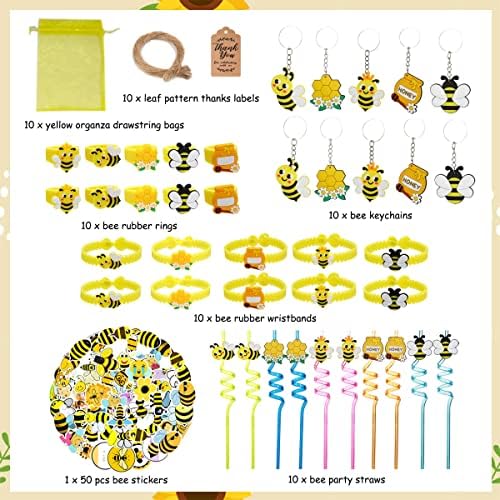 Bee party favorizira djecu, medene poklonske torbe s naljepnicama slamke za ključevi prstenovi narukvice i zahvale oznake, pčelinja
