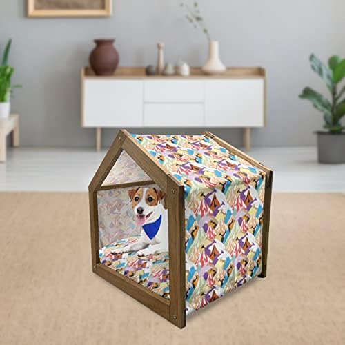 Ambsonne dugačka drvena kuća za pse, ponavljajući jednorog pegasus s smiješnim crtanim predmetima, zatvorenim i vanjskim prijenosnim