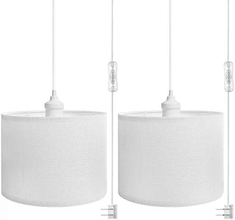 Viseća svjetiljka od 15 stopa, viseća svjetiljka s plug-in prozirnim kabelom od bijele tkanine, prekidač za uključivanje / isključivanje,