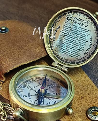 Robert Frost Pjesma Pocket Compass Antique Mesing ugravirana kožna kože kampiranje kompass Umjetni magnetski kompas s kožnim futrolom