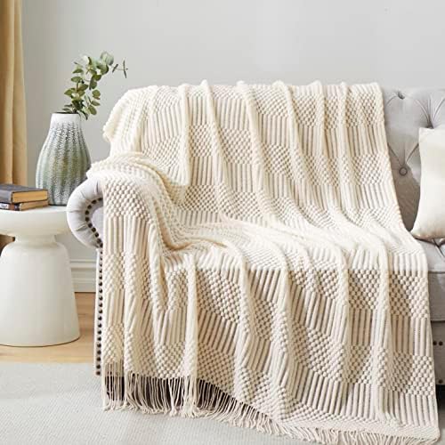 HOMMXJF OFF bijele pletene pokrivače za kauč, spavaću sobu i časnike, teksturirane rezistentne mekane i tople ukrasne pletene deke