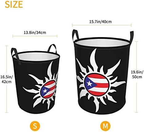 Portorikanska zastava sunce plemenska košara za rublje okrugli organizator igračaka sklopiva košara za spavaću sobu kupaonska košara
