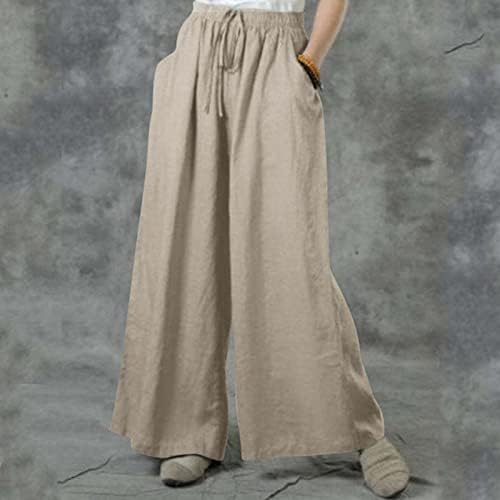 Meymia ženske pamučne lanene hlače, ljetne žene udobne labave fit široke noge za noge, joga obrezane trenirke s džepovima