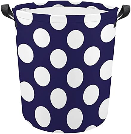Košara za rublje od bijele točkice na tamnoplavoj košarici za rublje s ručkama sklopiva košara torba za odlaganje prljave odjeće za