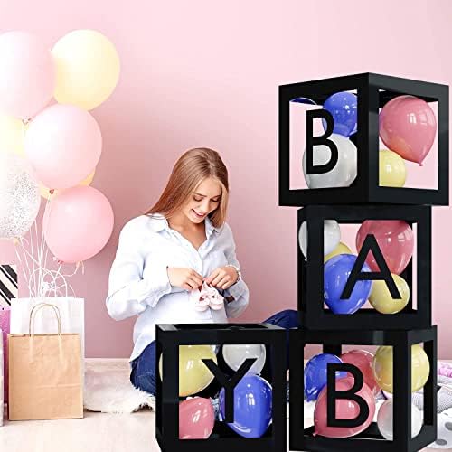 Dječje kutije s pismima za tuširanje za bebe - 4pcs Black Clear Ball Baloon Box Blokovi, prozirne kutije s balonima za bebe Baloon