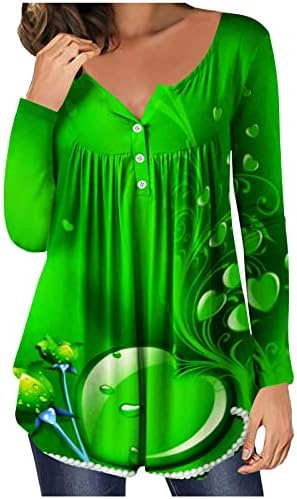 Pimoxv Green Saint Patricks Dan košulje Žene s nabora sakrij trbušne tunike gornji nošenje s gamašama odmor dugih rukava Henley košulja