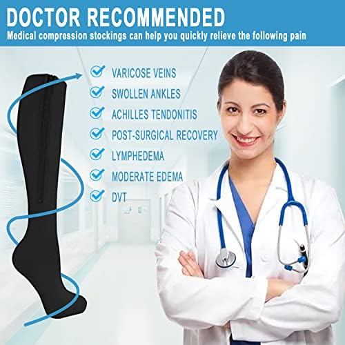 Bocoso 2 pari Medicinske čarape za kompresiju patentnih zatvarača 15-20 mmHg za žene i muškarce, čarape s visokom koljenom