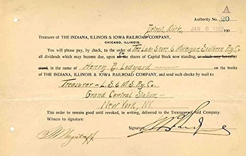 Transfer željezničke tvrtke Indiana, Illinois i iova, izdan Henriju B. Ledjardu i potpisan od njega-prijenos dionica