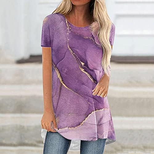 2 / jesensko-ljetna bluza s mramornim uzorkom, majica za djevojčice, pamučna košulja širokog kroja s okruglim vratom i kratkim rukavima.