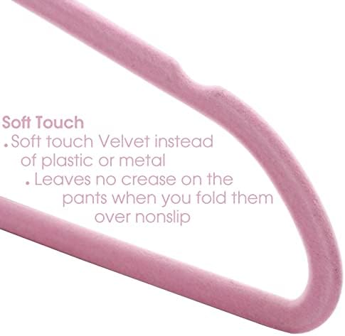 Početna 30 komada Velvet vitki profil teških vješalica s okretnim kukama od nehrđajućeg čelika u ružičastoj plastici