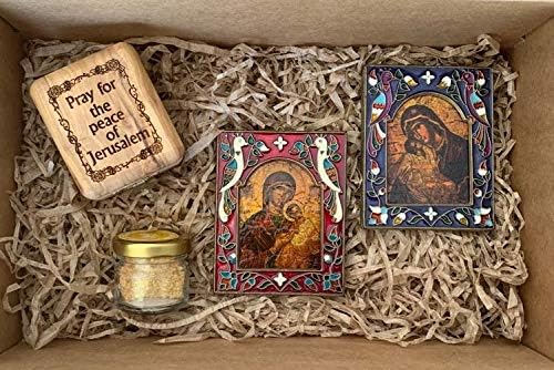 Blažena djevičanska Marijina kršćanstvo Bizantski stil, sol i maslinov drveni kutija navedena u dobrotvorne svrhe