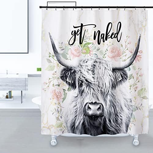 Domoku Highland Cow Tuš zavjesa Dobijte gole zavjese za tuširanje smiješna slatka seoska kuća bika za kupaonicu Poliester tkanina vodootporna