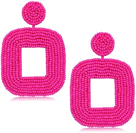 Viseće naušnice od perli višebojne naušnice od perli za žene u boemskom stilu s četvrtastim prstenom od perli viseće naušnice za svadbene