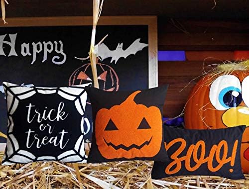 Decopow vezeni poklopci za jastuke za Halloween, kvadratni 18 -inčni ukrasni platneni jastučni poklopac za dekor stila za Noć vještica