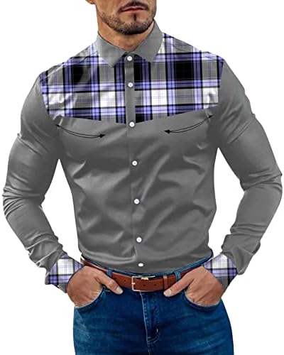 XXBR jesenske košulje za muške, colorblock patchwork prugasti karirani dugi rukav redoviti poslovni košulja za rad, zabava