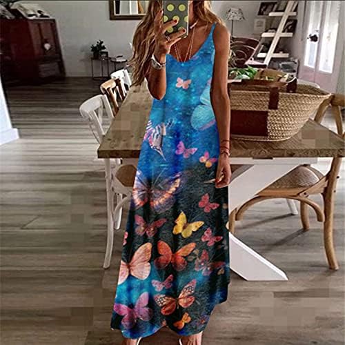 Ženske modne špagete naramenica maxi haljina Summer casual geometrijski print camis bez rukava s V-izrezom duga haljina