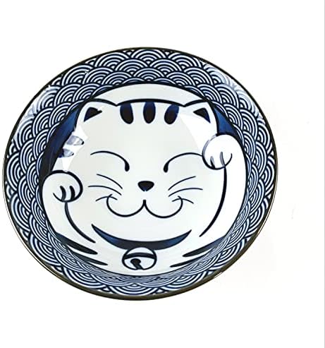 Japanbargain 4694, velike japanske zdjele za porculansku juhu i poklon set žlica, sretni uzorak ramena zdjele, plava i ružičasta boja,