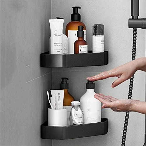 FVRTFT Polica za kupaonicu crne police za tuširanje kutni tuš stalak bez bušenja za samo ljepljivu zidnu montiranu aluminij za toalet-2