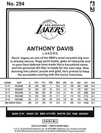 2019-20 Panini obruči zima 294 Anthony Davis Los Angeles Lakers NBA košarkaška karta
