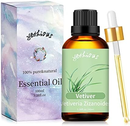 Yethous vetiver esencijalno ulje organsko 100 ml, čisto i prirodno vetiver ulje za difuzor, kožu, kosu, izradu svijeća, izradu sapuna,