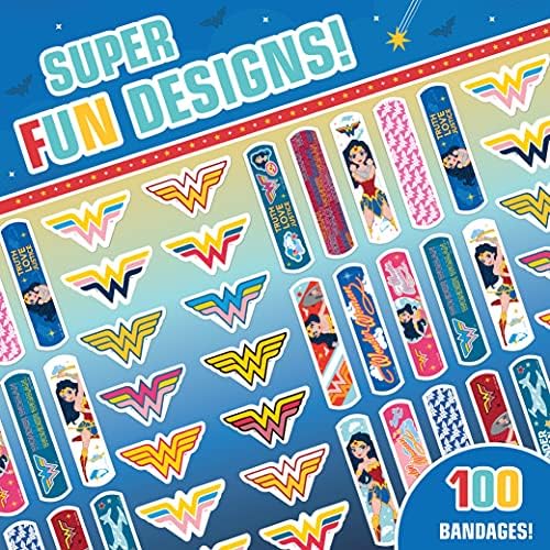 Wonder Woman Kids zavoji, 100 CT | Nosite poput naljepnica, ljepljivih antibakterijskih zavoja za manje rezove, ogrebotine, opekline.