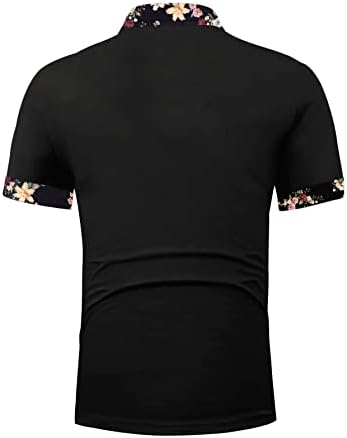 Floerns muški cvjetni ovratnik kontrastni gumb kratkih rukava prednja polo majica