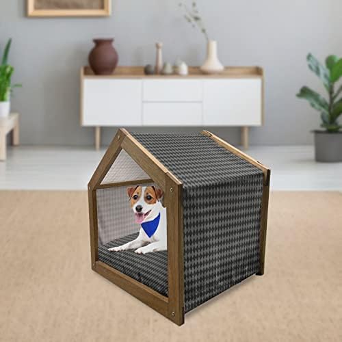 Ambasonne drvena kuća drvena kuća ugljena, jednobojni uzorak ponavljajućih geometrijskih zvijezda, zatvoreni i vanjski prijenosni pas