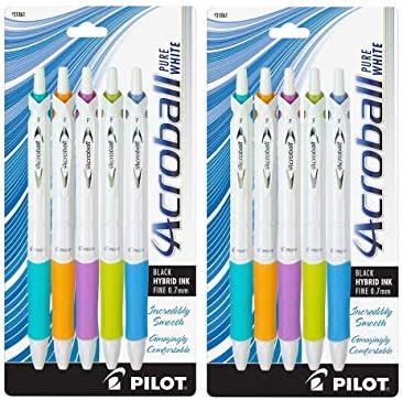 Pilot Acroball Purewhite uvlačenje olovke za naprednu tintu lopte; Fina točka, crna tinta, tirkizna/narančasta/ljubičasta/vapna/plavi