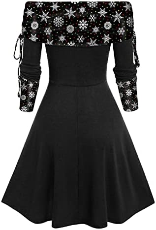 Božićna haljina za žene Vintage 1950-ih retro dugih rukava, ljuljačka haljina, božićne večernje haljine s uzorkom snježne pahulje