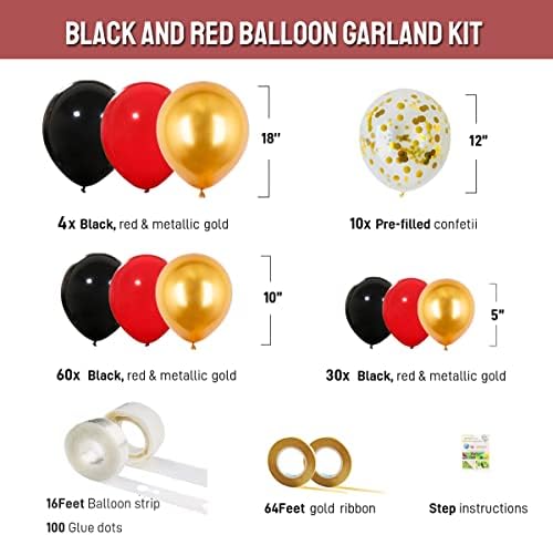 Garland set crvenih crnih i zlatnih balona crveni crni metalik zlatni lateks baloni konfeti luk za tuširanje beba diplomski Cirkus