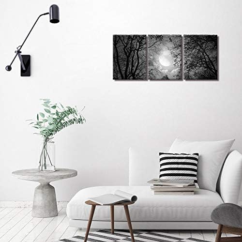 Dekor vizualne umjetnosti crno -bijelo šumsko stablo punog mjeseca slika goth soba dekor platno zidna umjetnost uokvirena umjetnička