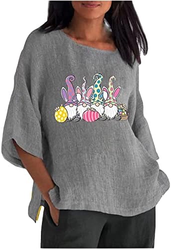 Uskrsne košulje za žene Posada Uskrsni gnome tiskani gornji dio 3/4 rukav pamučne lanene majice bluze labave casual pulover