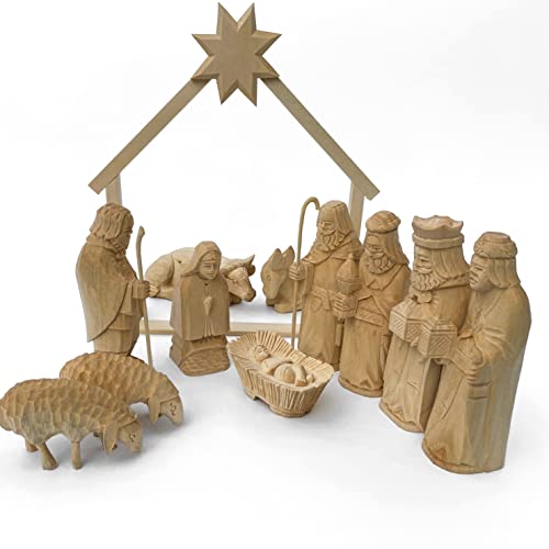 Ručno rađeni drveni klasični set za rođenje sa stabilnim, božićnim božićnim figuricama, set od 11 komada