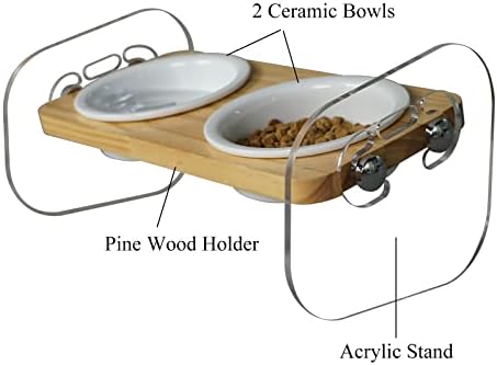 Lkeiyay povišene zdjele s mačjom hranom - nagnute uzdignute akrilne pseće zdjelice s 2 plitke keramičke hrane i posude za vodu za unutarnju