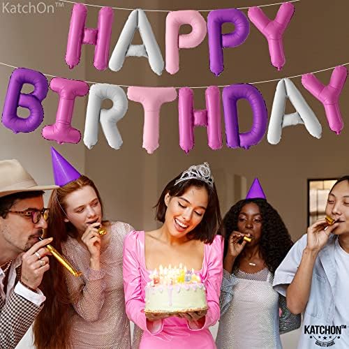 Katchon, ružičasti i ljubičasti balon Sretan rođendan - 16 inča | balon od folije za rođendan, ružičasti i ljubičasti ukrasi za zabave